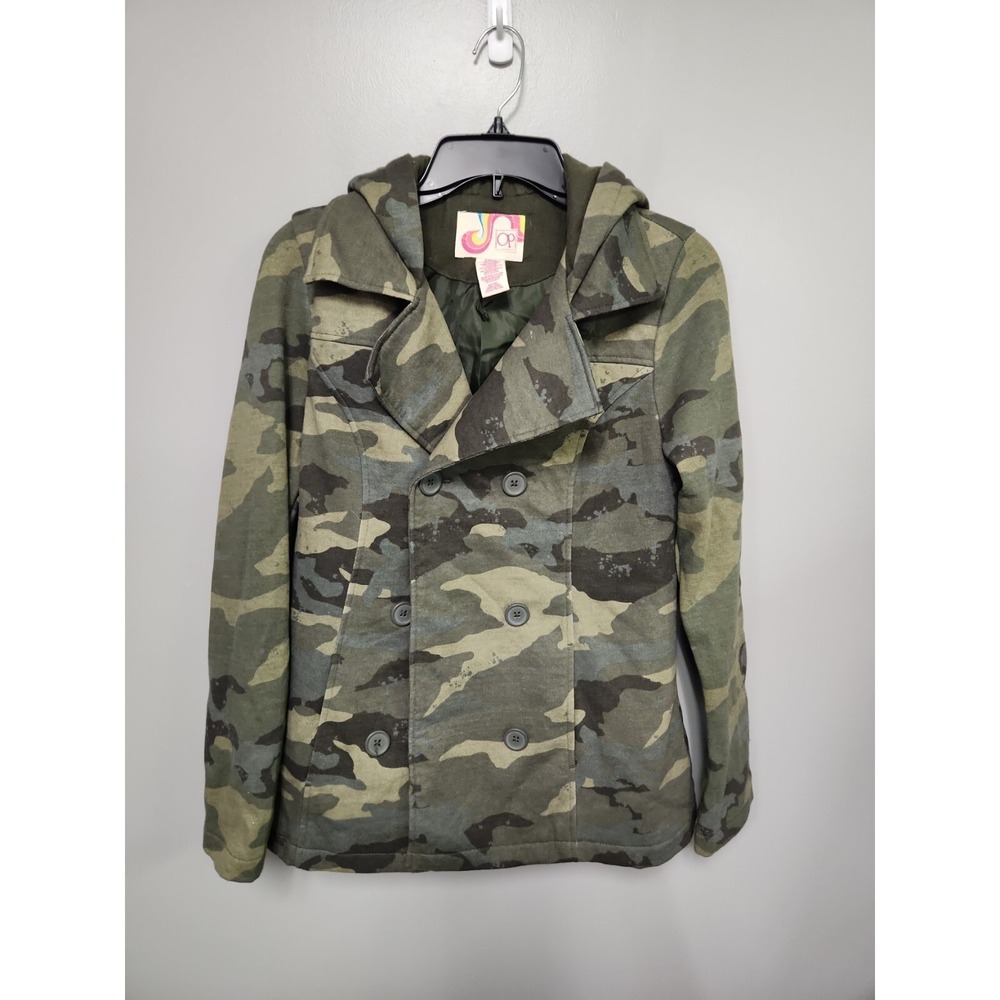 OP:‎ Camouflage Peacoat Style Jacket, Collared, Hooded, & Pockets, Size: S (3-5)